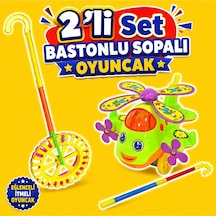 Hayu Uçak Çıngıraklı Tekerlekli Çın Çın Sürmeli Sopalı Baston Eğitici Oyuncak 2'li Set