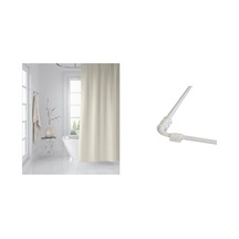 Banyo Perdesi Krem 1x180x200, Perde Borusu Askı Aparatı Köşe Boru Beyaz Hediyeli, Duş Perdesi Seti Diğer