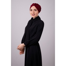 Bordo Pratik Hazır Geçmeli Tesettür Bone Petekli Büzgülü 1204E_16 Bordo