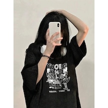 Startmore Adrift Karikatür Ve Grafik Tasarım Oversize T-shirt Cartoon/letter Serisi Kod428 Siyah