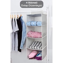 4 Katlı Katlanabilir Asılabilir Bölmeli Dolap İçi Düzenleyici Organizer Bez Raf 24x29x64 Cm Gri