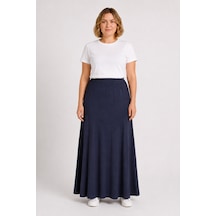 Bihan Store Yüksek Bel Sandy Kumaş Panelli Dökümlü Battal Boy Maxi Etek Y26-90980-lacivert