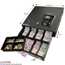 6 Kağıt Para Gözlü Ingenico Yazarkasa Pos Uyumlu Anahtardan Açılır Büyük Para Çekmecesi 41x41x11cm