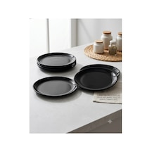 12 Adet Siyah Yuvarlak Melamin Pasta Ve Servis Tabağı - 19 Cm Günlük Yemek Tabağı Seti Siyah