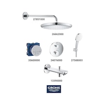 Grohtherm Ankastre Termosta Banyo Bataryası Seti Oval Gagadan Yönlendiricili Geniş Oval Tepe Duşlu Krom