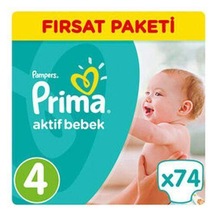 Prima Bebek Bezi Aktif Bebek Mega Fırsat Paketi 4 Beden 74Adet