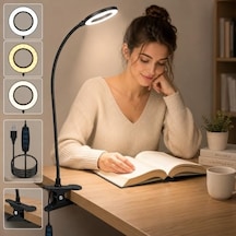 Kyrotech Klipsli Led Kitap Okuma Lambası Usb Girişli Aydınlatma Esnek Kollu Metal Ders Çalışma Makyaj Tiktok Youtube Canlı Yayın İçerik Üretim Işığı Göz Yormaz Modern 3 Renk Modlu Sarı Beyaz Gün Işığı 10 Parça Siyah