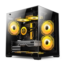 Atheron Eagle Panoramik Micro Atx Gaming Kasa 3x120mm Argb Fan 9 Port Pwm Argb Kontrolcü Temperli Cam Siyah
