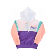 İrem Çocuk Giyim Kız Çocuk Yarım Fermuar Modelli Renk Bloklu Kapüşonlu Sweatshirt Çok Renkli