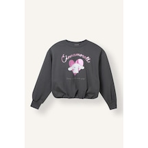 Defacto Cinnamoroll Bisiklet Yaka Baskılı Etek Ucu Büzgülü Sweatshirt Kız Çocuk I5177a826augr452 Gri-gr452