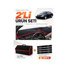 Citroen C5 2001-2004 Uyumlu Torpido Örtüsü + Tay Tüyü Bagaj Çantası + Sticker Seti - Siyah Kırmızı