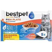 Bestpet Somonlu Ton Balıklı Ve Hamsili Tahılsız Yetişkin Kedi Konservesi 5 x 85 G