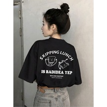 Noıssey Karikatür Ve Grafik Tasarım Oversize T-shirt Cartoon/letter Serisi Kod533 Siyah