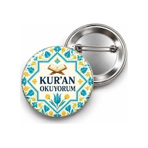 Kur An Okuyorum - Yıldız Çerçeveli Çini - 58mm Rozet Çok Renkli