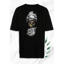 Flood Of Style Oversize Mitoloji Zeus Heykeli Ve Kurukafa Baskılı Siyah Tişört