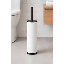 Metal Tuvalet Fırçası - Modern Banyo Klozet Fırça Takımı - Kapaklı Tasarım Titan Beyaz 7000 Beyaz