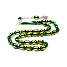 Yeşil Sürmeli Toz Kehribar Tesbih 12x8 Mm