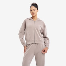 Lescon Bej Kadın Fermuarlı Kapüşonlu Sweatshirt 26n-2101