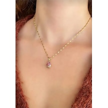 Lunarie Pembe Damla Taşlı Kolye 14k Gold Kararmaz Çelik Zarif