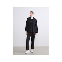 LC Waikiki Alıta Cıty Farkıyla Lcw Grace Siyah Dik Yaka Oversize Kadın Sweatshirt Siyah - 924122787 Siyah