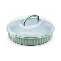0653 Vista Kilitli Ve Kulplu Yuvarlak Börek, Kek Ve Kurabiye Taşıma Kabı 32 Cm Şeffaf Kapaklı Hamur İşi Saklama Ve Sunum Fanusu Mint Yeşili Çok Renkli