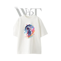 Thewert Astronaut Space Tasarım Baskılı Ünisex Beyaz Oversize T-shirt