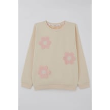 Breeze Kız Çocuk Sweatshirt Triko Papatya Aplikeli 4-8 Yaş , Krem