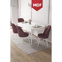 Canisa Kor Serisi MDF 70x114 Açılabilir Mutfak Masa Takımı Beyaz Masa Ve 4 Gülkurusu Sandalye Masa Beyaz Sandalyeler Gülkurusu