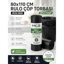 Jumbo Boy Rulo Çöp Torbası 80x110 Cm Siyah 10'lu Paket Dayanıklı Çöp Poşeti