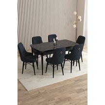 Rovena Queen Siyah Mermer Desen 80x132 Açılabilir Mutfak Masası Takımı 6 Adet Sandalye Antrasit 1203