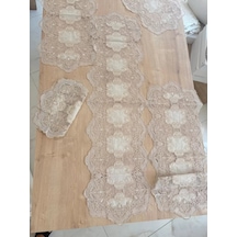 Salon Takımı Çeyizlik Krem Runner Set 5 Parça Keten Ranır Masa Konsol Sehpa Örtüsü Orkide Çok Renkli