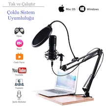 Profesyonel Usb Kondansatör Mikrofon Seti Ayarlanabilir Kol Stand