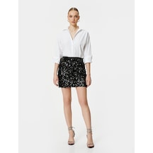 Koton Pullu Payetli Mini Etek Astarlı Standart Bel Slim Fit Siyah 4sak70013fk Siyah