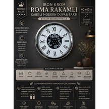 Krom Roma Rakamlı 60 Cm Çarklı Duvar Saati