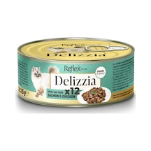 Delizzia Sos İçinde Parça Etli Somonlu Ve Tavuklu Yetişkin Kedi Maması 12 X 85 Gr.