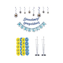 Sünnetimize Hoşgeldiniz Ve Maşallah Banner, Tavan Süs Ve 2 Balon Standı Ve 20 Sarı Mavi Balon Mavi