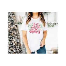 Butik İstanbul Yılbaşı Noel Baskılı Kısa Kollu Oversize Bisiklet Yaka T-shirt - Beyaz