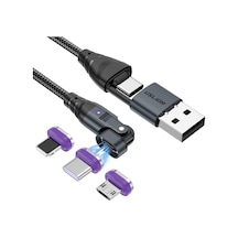 Uslıon Us0204 1m Usb - Tip-c'den Tip-c'ye - Mikro - İp Kablosu Döndürülebilir 240w Manyetik Şarj Kablosu