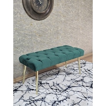 Zafir Gold Kaplama Sivriltme Ayaklı 90 Cm Puf Bench - Puf - Bench - Kasalı Oturak - Oturak - Yatak Ucu Puf Yeşil