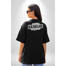 Yediğim Kazıkları Saklıyorum Yazılı Pamuklu Unisex Oversize Sırt Dijital Baskılı Siyah T-shirt Siyah