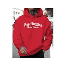 Blackjack Giyim Losangeles Baskılı Kapüşonlu Sweatshirt Kırmızı