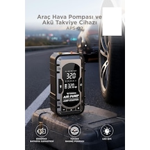 Araç Hava Kompresörü Akü Takviyeli Powerbank Dijital Ekranlı Işıklı Taşınabilir Kompresör Aps02