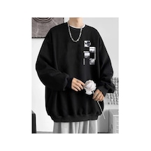 Tarzsokak Unisex Bravely Baskılı Oversize Bisiklet Yaka Sweatshirt Siyah