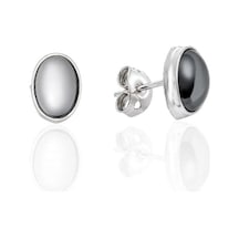 Oya Silver Hematit Taşlı Oval Gümüş Küpe 0.8x0.6cm Oyok375