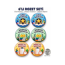 6 Lı Sınıf Görev Rozeti Seti 2 Sınıf Başkanı, 2 Başkan Yardımcısı, 2 Nöbetçi Öğrenci 44 Mm İğneli Rozet Diğer