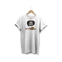 I Need Coffee Baskılı Beyaz T-shirt Beyaz