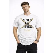 Herkesemoda Never Say Detaylı Basic T-shirt Beyaz