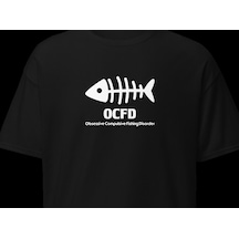 Wildstyle Ocfd Fishing Disorder Balıkçılık Esprili Kılçık Baskılı Unisex Bisiklet Yaka Pamuklu Tişört Siyah