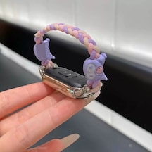 Xiaomi Mi Band 9 Uyumlu Sevimli Karikatür Örgü Kuromi Bilezik Kayış Mor