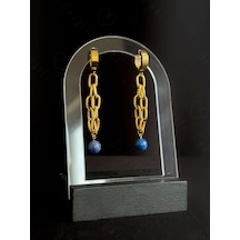 Lapis Lazuli Doğal Taşlı Gold Çelik Küpe Sevgili Takı Koleksiyonu Gold